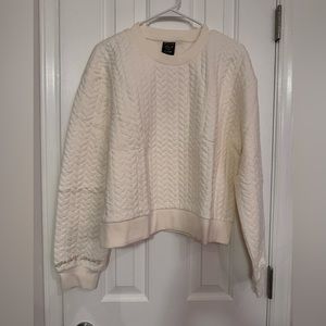 NEW! Laila Ali Cable Knit  Sweatshirt, with the look of a sweater White, size XL